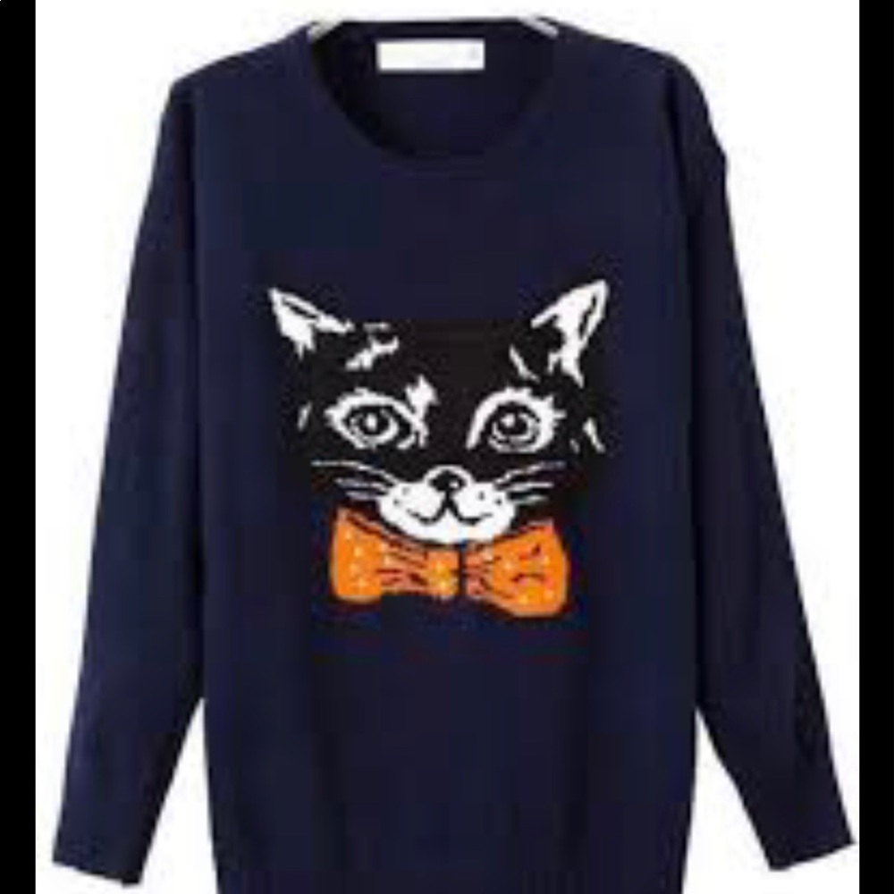 Zapaknit | Navy sweater with Black and white kitty